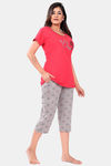 Sweet Moon Knit Cotton Capri Set - Tomato Red Nude Violet Combination  — thumbnail 3